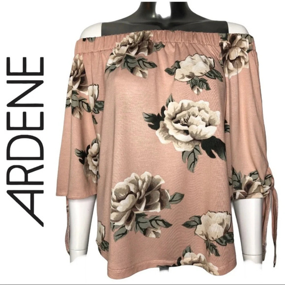 🛍️3/$40 Ardene Floral  Print Blouse Cold Shoulder 3/4 Sleeve Blouse Medium - Picture 1 of 4
